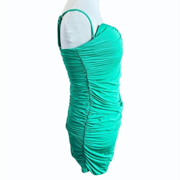 Kikiriki Ruched Bodycon‎ Mini Dress Womens M Party Kelly Green St Patrick's Day - Picture 3 of 10